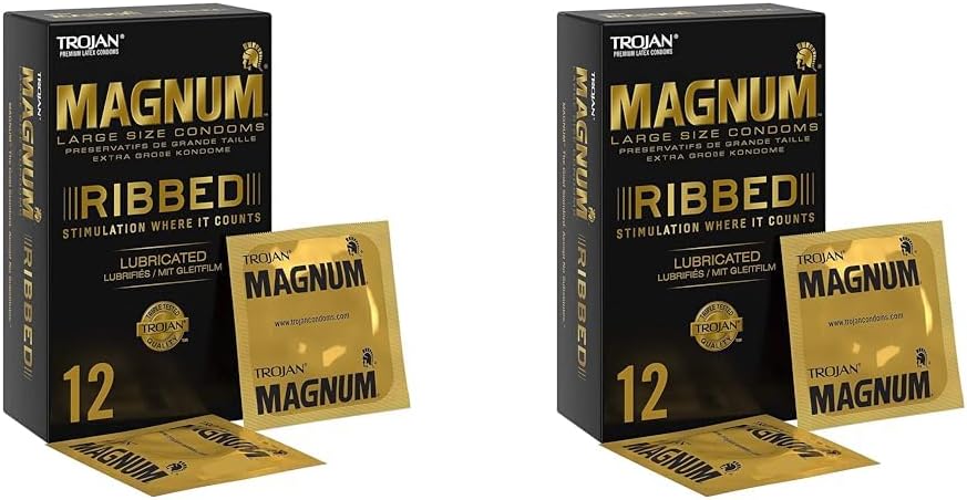 TrojanMagnum Large Ribbed and Lubricated Condoms with Premium Quality Latex - Pack of 24