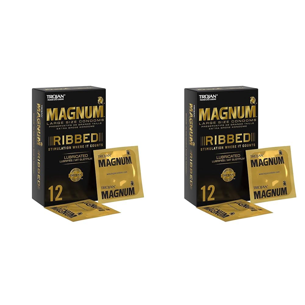 TrojanMagnum Large Ribbed and Lubricated Condoms with Premium Quality Latex - Pack of 24