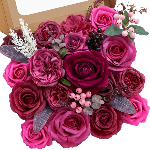 Serwalin Artificial Flowers Dark Magenta Hot Pink Fake Wedding Flowers Silk Flowers Faux Cake Flowers for DIY Wedding Bouquets Centerpieces Home Decorations Baby Shower Floral Arrangements