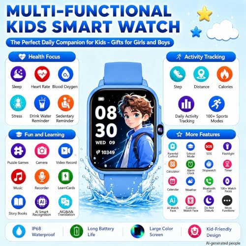 Kids Smart Watches for Boys 4-12 Gifts, 1.85" Fitness Tracker with SOS AI — 사진 2