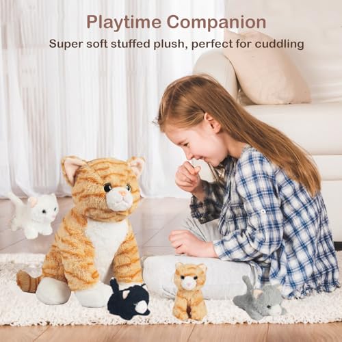 5 PCS Cat Stuffed Animal with Babies Kittens, 12" Mommy Stuffed Cat Plush Toy with 4 Baby Stuffed Kittens Inside Belly, Soft Orange Tabby Cat Plushies Gift for Kids Boys Girls Christmas Birthday by XYHQYB - Used condition - Image 9