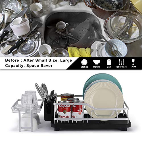 Mooace Dish Drying Rack And Drainboard Set, 2 Tier Aluminum Dish Drainers For Kitchen Counter, Large Dish Strainers With Removable Cutlery Holder And Adjustable Swivel Spout, Silver #TOP4