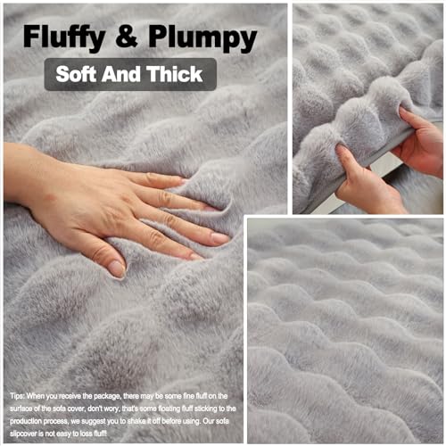 Rabbit Plush Sofa Cover 1 2 3 Seater, Sofa Slipcover Corner L Shape Thick Warm Couch Protector Anti-slip Caravan Seat Cushion Covers for Kids, Pets (Grey,W 70cm×L 70cm) - Image 2