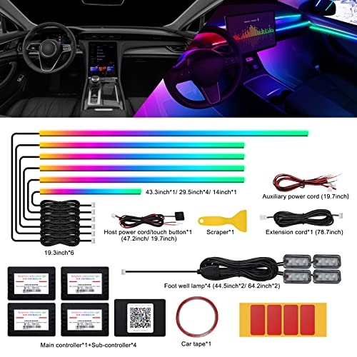 Dreamcolor Acrylic Interior Car LED Strip Light with Wireless APP, RGB 10 in 1 with 175 inches 593 LEDs Fiber Optic Ambient Lighting Kits, 16 Million Colors Sound Active Function Car Neon Lights