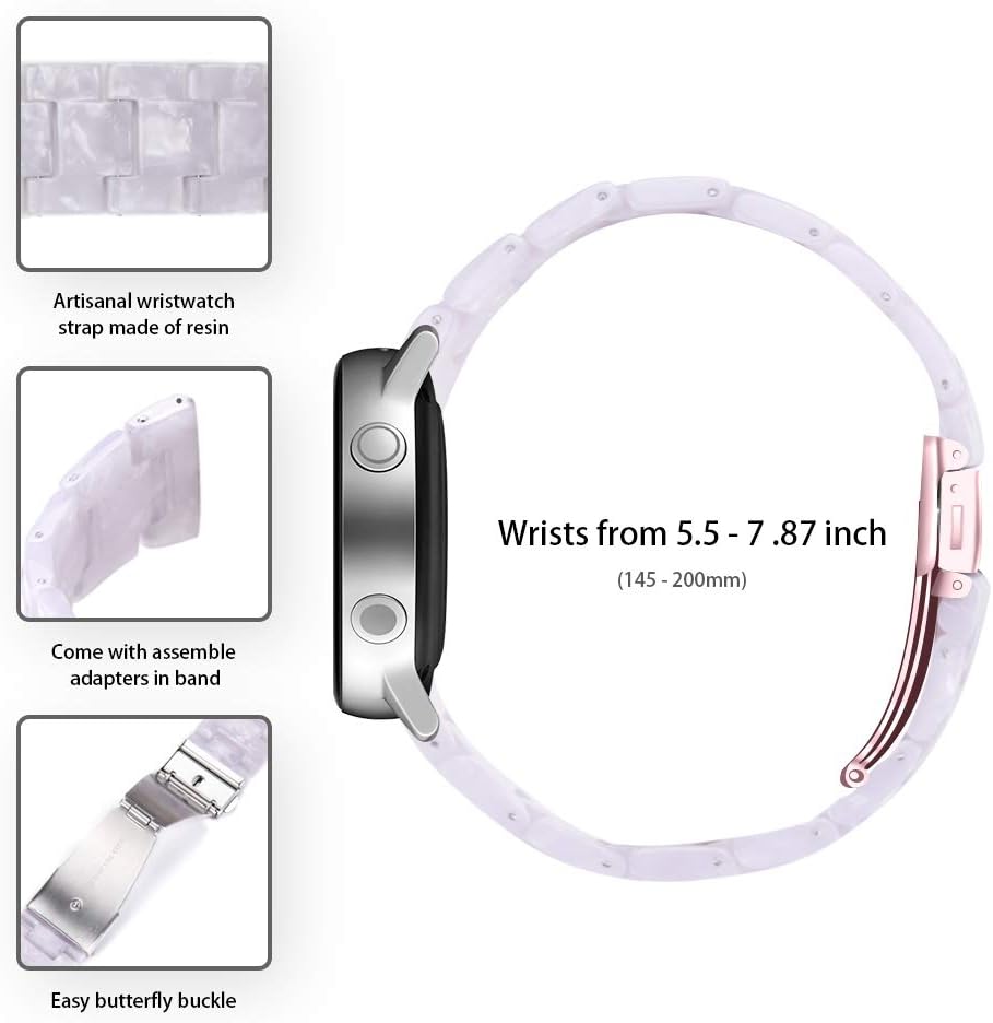 Resin Strap Compatible for Samsung Galaxy Watch 3 41mm/Watch 42mm/Galaxy Watch Active 40mm/Active2 40mm 44mm/Gear S2, 20mm Quick Release Resin Replacement Band with Metal Clasp Watchband (A08)