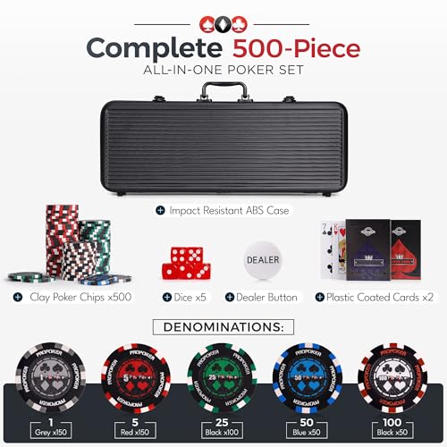Versa Games Pro Poker Chips - Poker Set 13.5g 500 Piece Casino Clay Poker Chips with Denomination Numbers for Texas Holdem - New Upgraded Poker Chip Case - Thumbnail 3