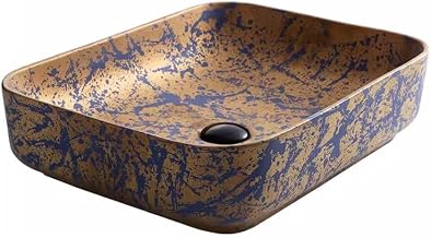 LUZZILE Lavabos de baño Lavabo Dorado Azul Oscuro, Lavabo Individual sobre Lavabo de encimera, Lavabo de Estilo nórdico for Hotel, baño de cerámica for Uso doméstico Lavabos de baño empotrados(A)