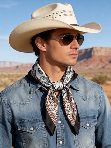 Image of 35 inch Men's Silk Cowboy Scarf - Oversized Western Bandana Neckwear, Large Square Scarf with Gift Packaging