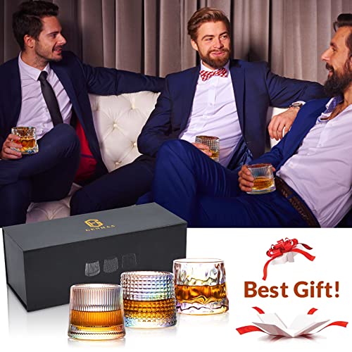 Iridescent Lead-Free Colored Clear Crystal Wine Glasses, Rotatable Old Fashioned Whiskey Glasses 5 Oz Set Of 3 Tumbler，Cocktail Drinking, Christmas Gift, Genhaa #TOP6