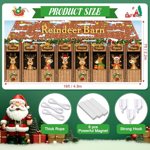 HunnmingRe 16 x 7Ft Christmas Garage Door Banner Decoration Magnetic Garage Door Covers Large Christmas Backdrop Decorations for Indoor Outdoor Xmas Party(Reindeer) by HunnmingRe - Image 2