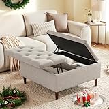 Weture 35 Inch Extra Large Storage Ottoman Coffee Table, No Assembly Required, Oversized Square Ottoman with Storage, Tufted Upholstered Ottomans Coffee Table for Living Room (Fabric, Light Grey)