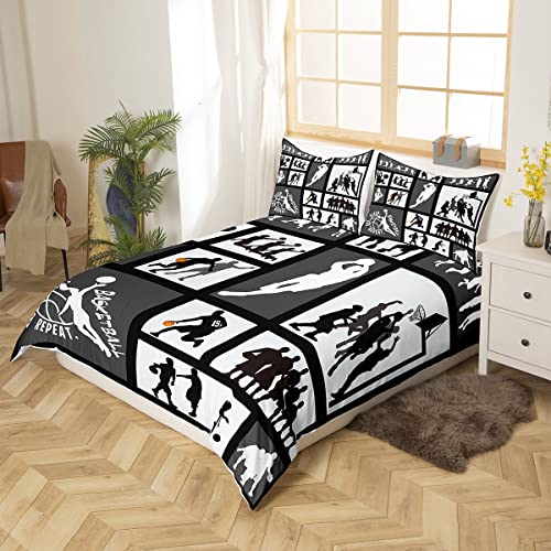 Loussiesd Boys Basketball Bedding Set King Basketball Competition Games Kids Duvet Cover Set Teenagers Men Sports Theme Bedding Set Geometric Black Decor Bedroom Collection 3pcs - Image 2