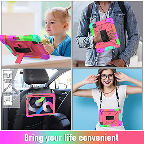 Ledniceker Ipad Air 4 Case With Pencil Holder, Ipad 10.9 Case 2020,Three Layer Hybrid Drop Protection Case With Finger Print Botton [360 Rotating Stand] Hand Strap For Ipad Air 4 10.9 Inch 4Th -Rose #TOP6