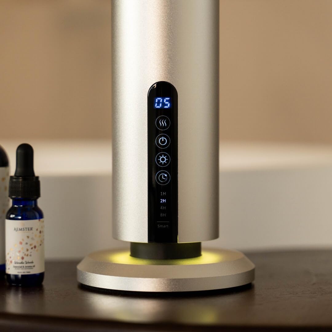 Premium Aroma Diffuser kabellos - Haevn Charge Silver - Raumduft Elektrisch - Bluetooth Diffuser ohne Wasser - App-gesteuert - Kaltluft-Technologie - 10m²-150m² Abdeckung - Duftgenuss