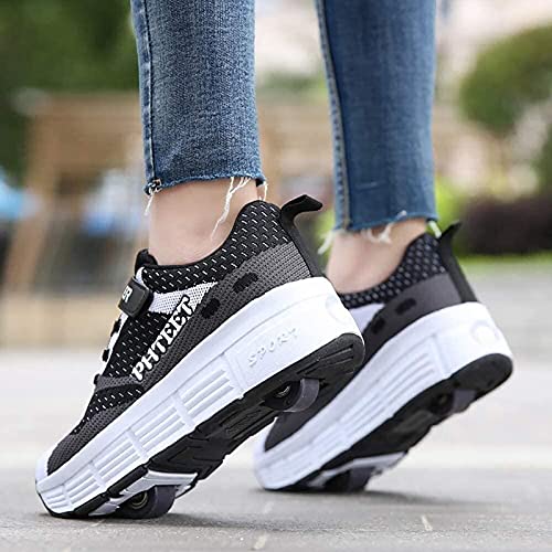 2 en 1Chaussures À roulettes avec Roue Arrière Rétractable Patins À roulettes Chaussures De Sport De Skateboard pour Garçons Filles Baskets D'extérieur Multifonctions (Double roue) A,40EU