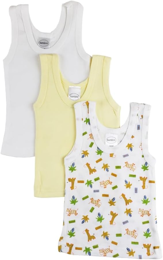 Bambini Newborn Baby Boys Tank Tops, 100% Cotton Rib Knit Sleeveless Shirts, 3-Pack, Variety Colors
