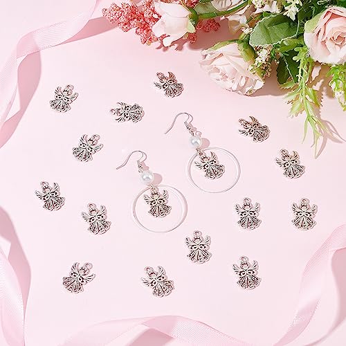 SUNNYCLUE 1 Box 50Pcs Guardian Angel Charms Tibetan Style Antique Silver Angel Wing Charm Party Favor Angels Alloy Fairy Charms for jewellery Making Charm DIY Necklace Bracelets Earrings Supplies - Image 4