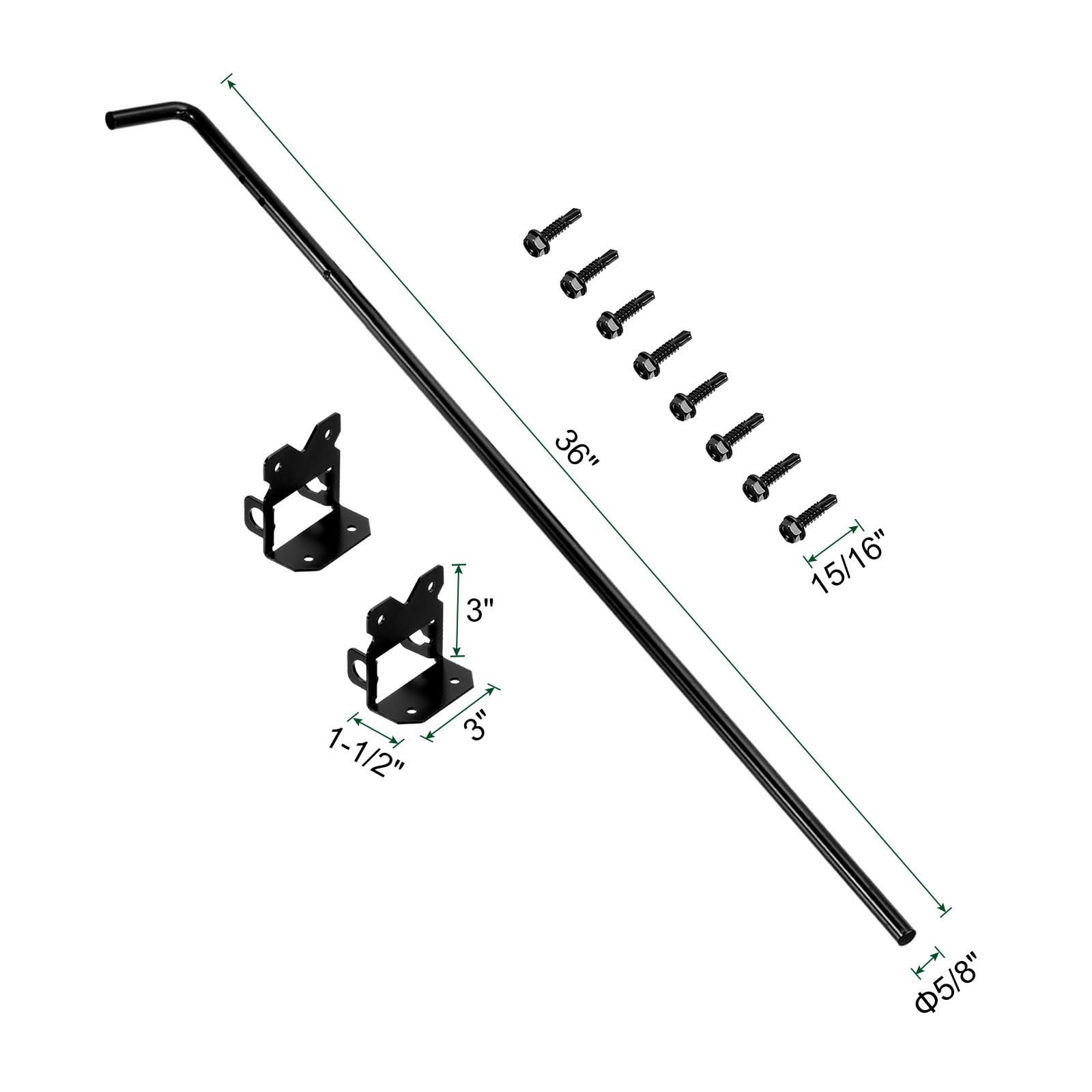 QUARKZMAN 36" Caña Perno Puerta Caída Varilla para Madera Cerca, 2uds Hierro Puerta Herraje Tierra Pestillo para Madera Valla y Sujeción Puerta, Suelo Sujeción Puerta, Negro