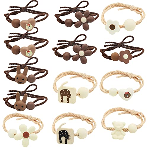 Aufruh 10Pcs Brown Beige Elastic Girls Hair Bands Accessories, Cute Bear Rabbit Hair Ties Bracelet For Girls, Ponytail Holders, 14Pcs #TOP10