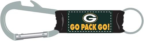 Green Bay Packers Go Pack Go! Llavero mosquetón con abrebotellas integrado, modelo: Pro Specialties Group, IncLS0457009