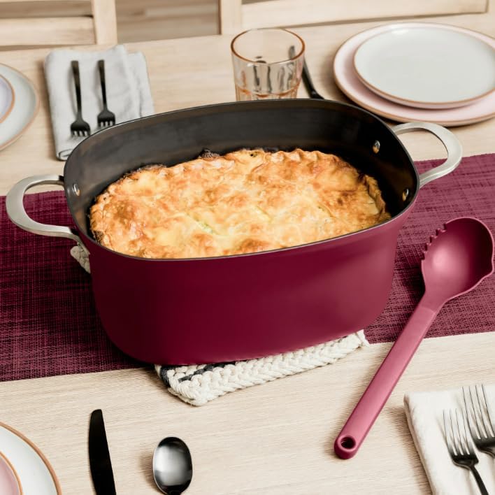 Niinjja Possible Cooker, 8.5 Quart, 6 in 1 Multi Cooker, Slow Cooker, Steamer, Glass Lid Integrated Cooking Utensil, Nonstick, Oven Safe Pot to 500°F, color cherry (model MC 1000)