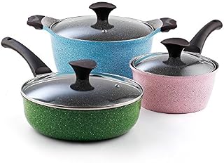 Cook N Home 6-Piece Nonstick Ceramic Coating Cookware Set, Multicolor