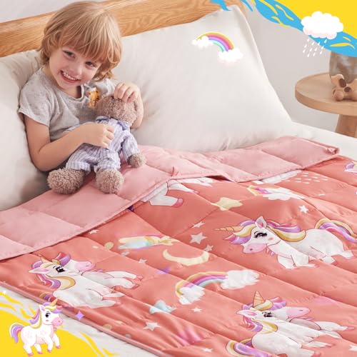 anfie Weighted Blanket Kids(40"x60" 10lbs) Weighted Blanket Cooling Blanket for Sleeping,Throw Size Breathable Blanket with Premium Glass Bead(Red Unicorn)