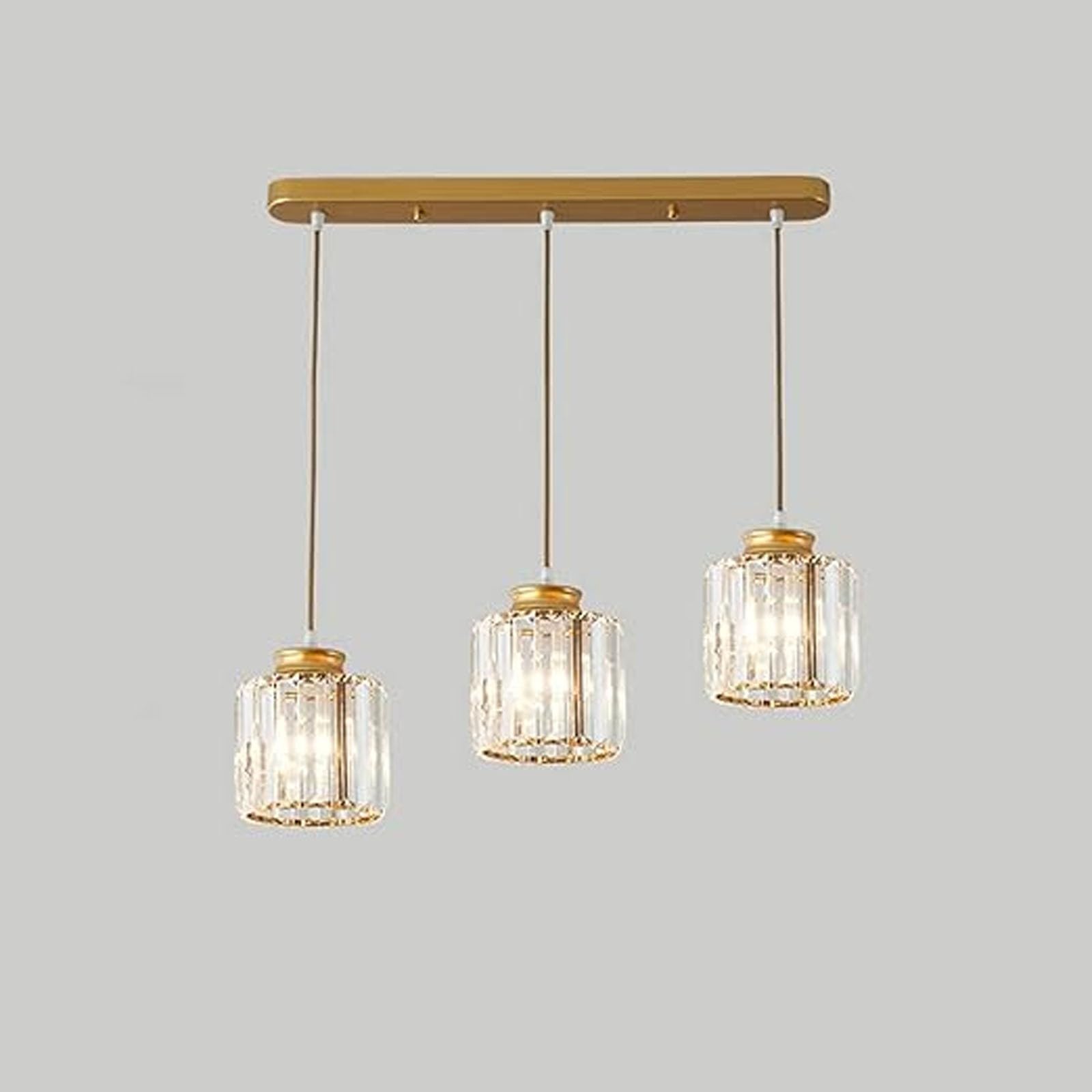 Modern Three-Bulb Crystal Chandeliers, Ceiling Lights, Kitchen Island Lights, Pendant Lights, Dining Room Lights, Metal Pendant Lights, E27 Starlight Series Pendant Lights Gold,Rectangular