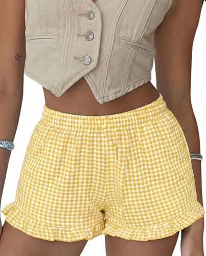 Image of Boxer Shorts for Women Casual Lounge Shorts Sleep Plaid Y5K Beach Bottoms Yellow