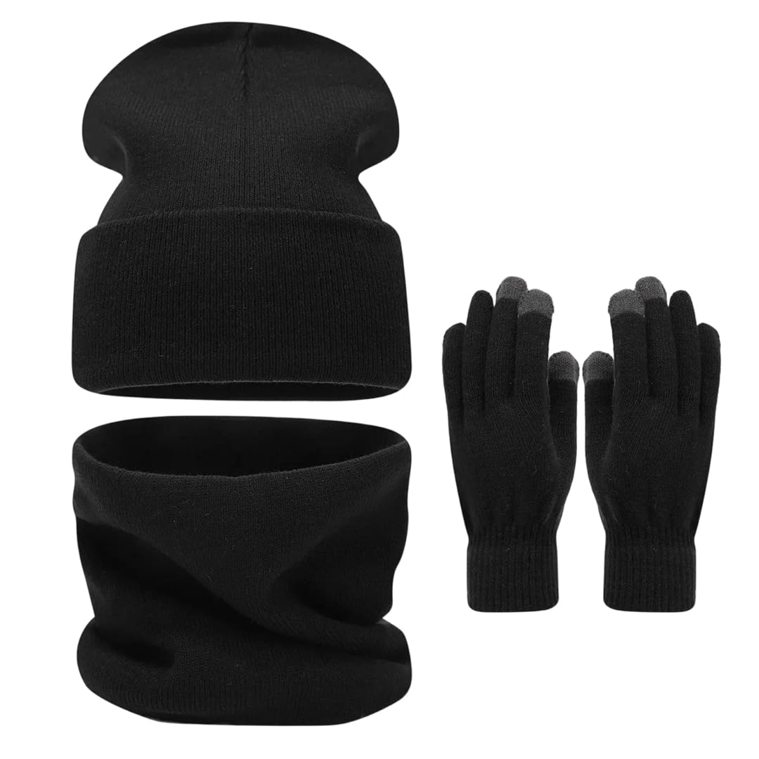 Gorro de Punto Gorros de Punto clásicos, Conjunto Unisex de Gorro con puño, Bufanda y Guantes Multicolor (Paquete 3)(G)