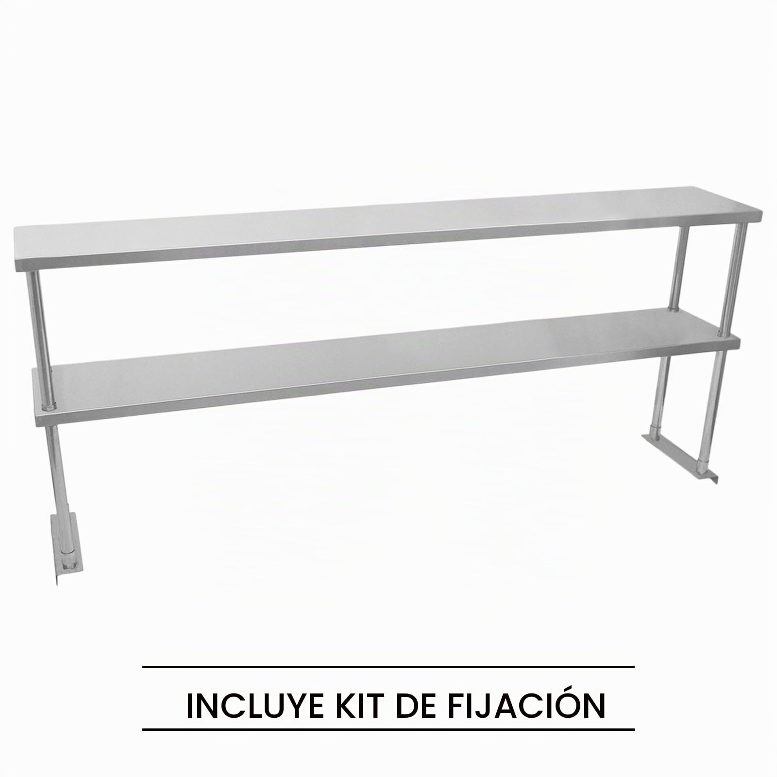 Sobremesa de Cocina Comercial de 304 Acero Inoxidable Estante de 2 Niveles Mesa de Catering Doble para Preparación de Comida Industrial Capacidad 100kg por Estante 180x30x75cm Kit de Fijación GRATIS