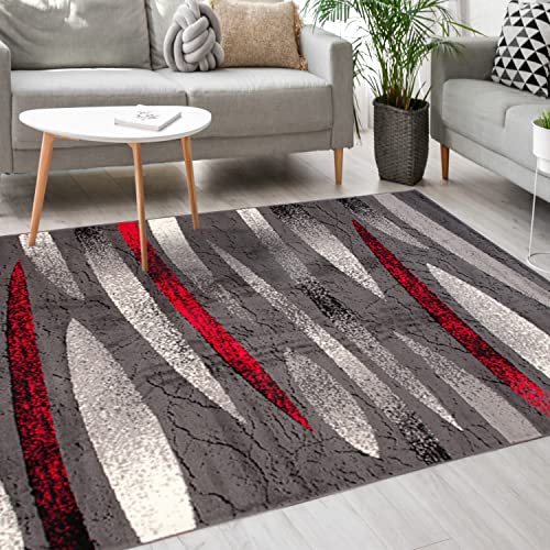 Mazovia Vloerkleed Modern - Tapijt Kortstondig Pooltje - Tapijten Modern Patroon - Tapijt Woonkamer, Slaapkamer, Eetkamer - OEKO-TEX Carpet - Rug - Grijs Rood 80 x 200 cm
