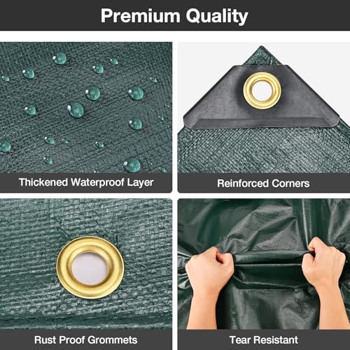 Image of Pattiumo Tarp Waterproof 10 X 10 FT 14 Mil Heavy Duty Tarp Multipurpose Tarps Heavy Duty Waterproof Protective Cover UV All Weather Resistant for Shelter Camping, Green /Brown