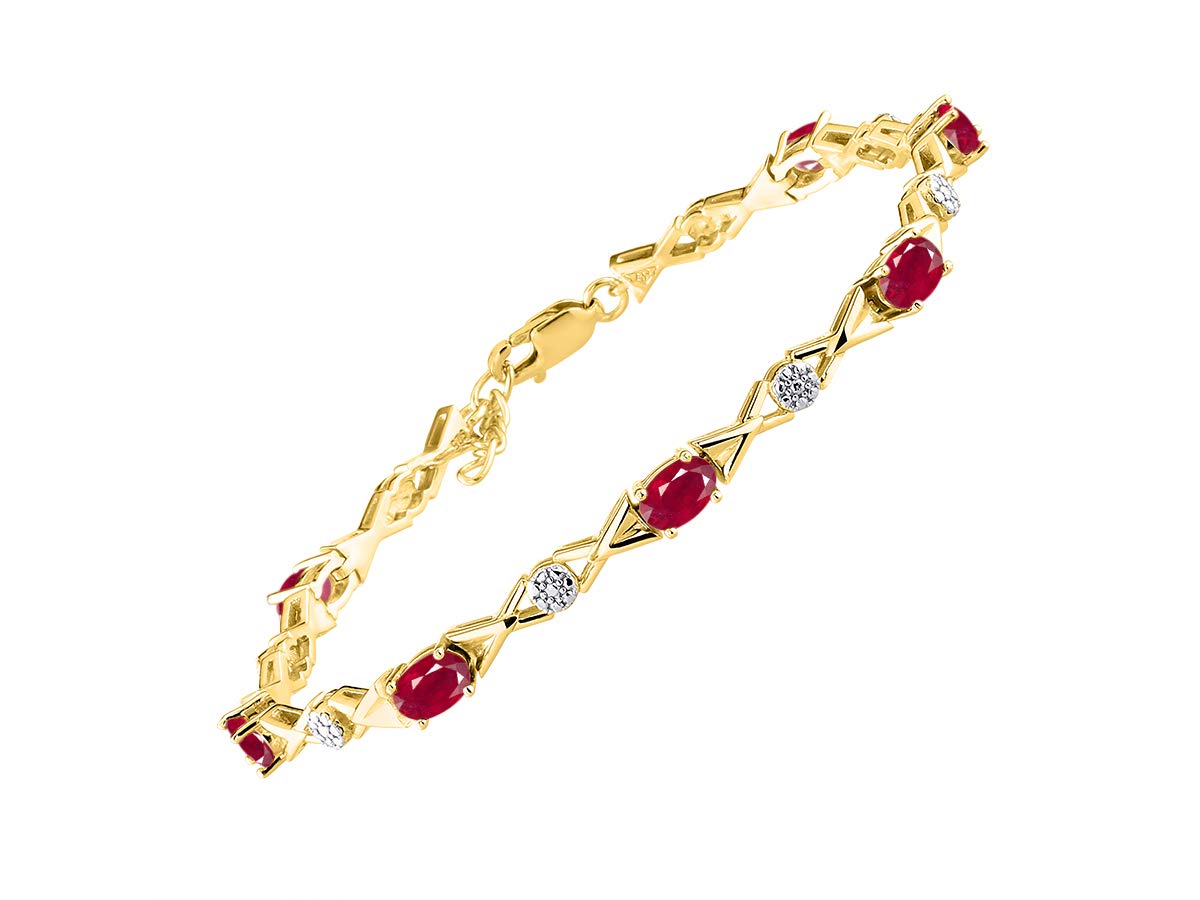 Rylos Bracelets for Women Yellow Gold Plated Silver XOXO Hugs &amp; Kisses Tennis Bracelet Gemstone &amp; Genuine Diamonds Adjustable Fit 7"-8" Wrist, 10 Gorgeous 6X4MM Jewelry for Women Friendship Bracelets
