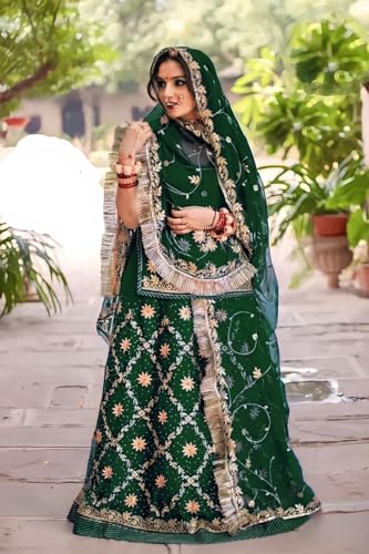 Image of Heavy Embroidery Work Semi Stitched Shimmer Silk Designer Rajputi Poshak For Women Rajasthani Lehenga Choli