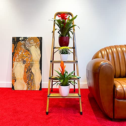 K•LUTECH - Heimische Trittleiter, Tritthocker, aus Aluminium-Holz-Finish (Natureiche) (Arbeit bis zu 2,47 m)