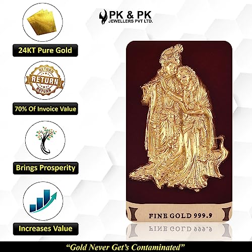 Image of Pk & Pk Jewellers Radha Krishna Ji Table Top | 24KT Gold | Rosewood Frame | Medium Size (For Premium Gift, Office Desk, Car Dashboard, Table Decoration), Religious