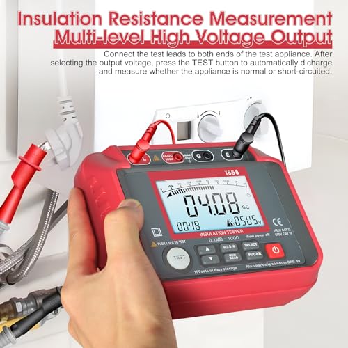 Image of Megohmmeter, 1000V /2500V /5000V Digital Insulation Resistance Tester with AC /DC Voltage 10-600V, 100 Data Storage, DAR /PI, LCD Backlight, Low Battery Indicator for Electrical Equipment Testing