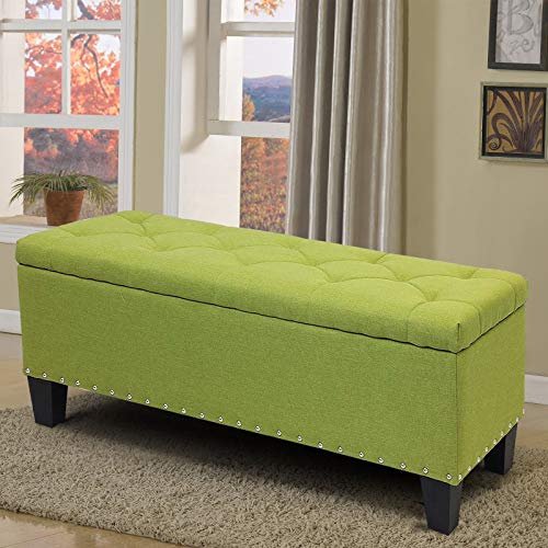 Magshion Rectangular Storage Ottoman Bench Tufted Footrest Lift Top Pouffe Ottoman, Coffee Table, Seat, Foot Rest, And More (42'', Linen Olive) #TOP21