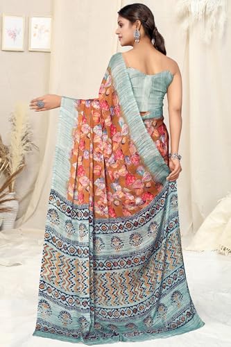 Image of MIRCHI FASHION Women Saree | Plain Weave Chiffon Abstract Printed Office Wear Sari with Blouse