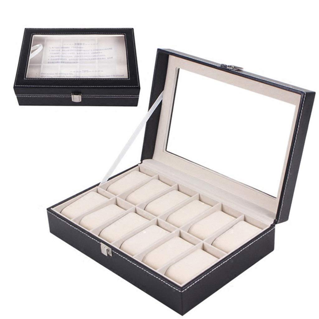 PU-Leder-Uhrenbox, Organizer-Display mit weichen Lederkissen für Männer und Frauen, Beste 12 Steckplätze