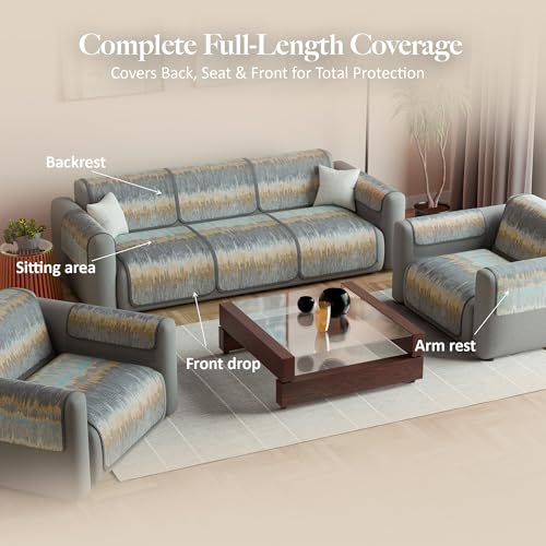 Image of Kuber Industries 5 Seater Sofa with Arm Cover | Slipcover for Living Room | Thick & Cozy | Non-Slip Comfort Sofa Cover Set | Paradise 1437 - Grey & Brown