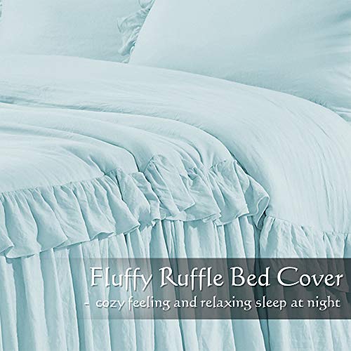 Hig 3 Piece Ruffle Skirt Bedspread Set - Aqua Color 30 Inches Drop Ruffled Style Bed Skirt Coverlets Bedspreads Dust Ruffles - Alina Bedding Collections Queen Size - 1 Bedspread, 2 Standard Shams #TOP3