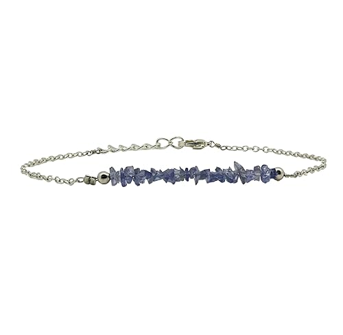 Gempires Natural Tanzanite Chips Bar Bracelet, December Birthstone, Energy Healing Crystals, Gift for Her, Gemstone Jewelry 8 inch (Tanzanite)
