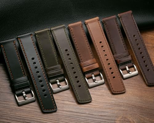 Image of hemsut h Leather Watch Bands for Men, Horween Quick Release Leather Watch Strap Vintage Watch Replacement Wrap of 18mm, 20mm, 22mm