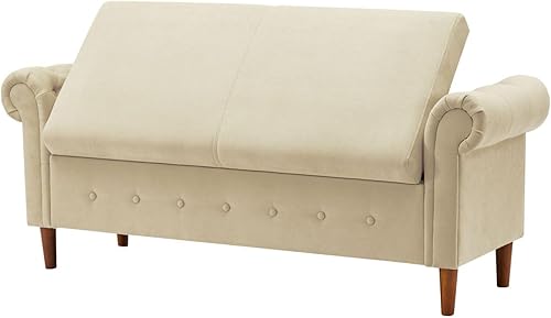 Miniatura 7 de Imseigo Banco otomano de almacenamiento copetudo de 63 pulgadas para dormitorio, banco de almacenamiento de tela de peluche, asiento de banco de