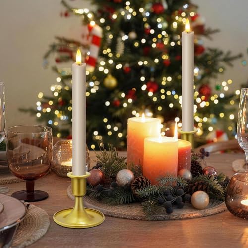 Image of Upgraded Real Wax LED Flameless Taper Candles with Remote, 6 PCS Taupe 9.6 inch Long Realistic Fake Candlesticks for Home /Wedding /Fireplace Xmas Decor