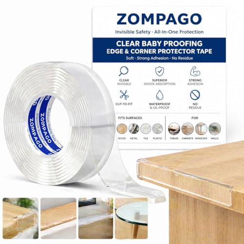 Image of ZOMPAGO Baby Proofing Edge Protector Strip 1.18In x 13FT Clear Furniture Corner Guards for Toddlers Transparent Soft Sharp Edge Safety Bumpers Table Desk Fireplace Child Proof Protector Tape