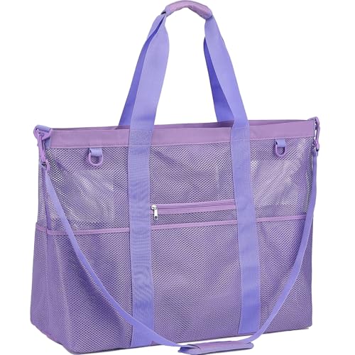 Image of Fammart Mesh Beach Bag for Women, Large Beach Toy Pool Bag with Zipper Pocket, SandProof Cruise Essentials 2026 Family Travel