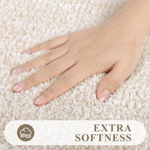 Pauwer Bathroom Rugs Sets 3 Piece Bathroom Shower Rugs with U-Shaped Contour Toilet Mat Absorbent Microfiber Plush Bath Mats Non Slip Bath Rugs Machine Washable Shaggy Bath Floor Mats, Light Beige